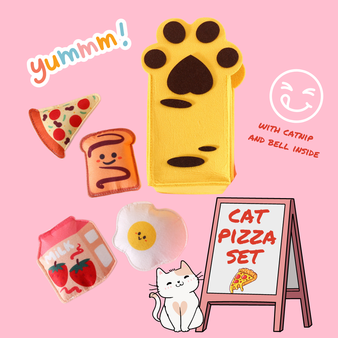 Cute Cat Toy Gift Box with Catnip and Bell (Pizza Set)