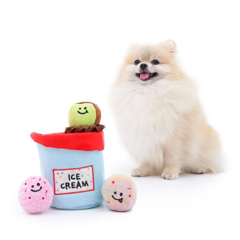 Interactive Dog Toy Ice Cream Tub Squeaky & Crinkly