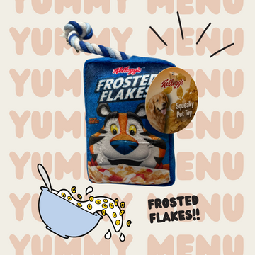 Crunchy Fun: Cereal Box Delight Squeaky Pet Plush Toy for Dogs/Cats (Frosted Flakes)