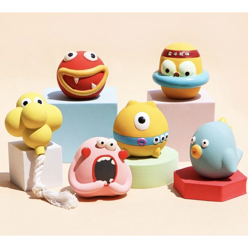 Japan Rubber Squeaky Monster Toys - Super Durable for small but strong chewers (Mr Blue)