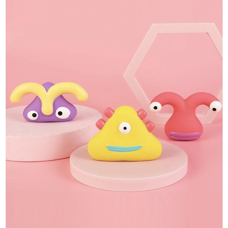 Japan Rubber Squeaky Monster Toys - Super Durable for small but strong chewers (Red Moustache)