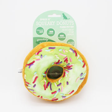 Squeaky Sweetness Donut Delight Plush Toy for Dogs/Cats (Green Donut)