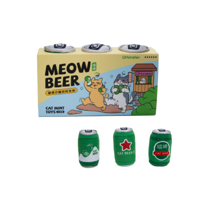 Qmonster Paw-some Companion Snuggly Pet Plush Toys with Catnip (Meow Beer)