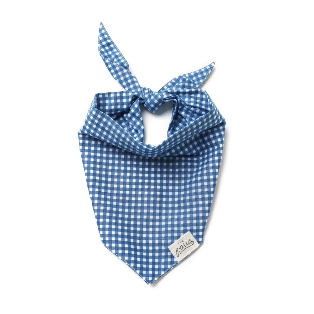 The Paws Blue Gingham Birthday Bandana for Dogs/ Cats *Handmade in Bali*