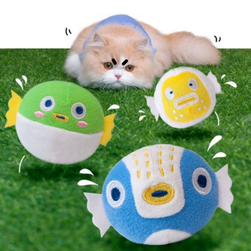 Pufferfish Cat Wand Toy with Catnip and Feathers Pooz Pet